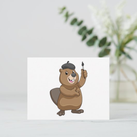絵筆を持つ画家としてのビーバー ポストカード (スタンド正面)