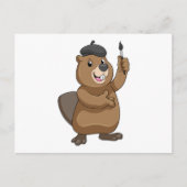 絵筆を持つ画家としてのビーバー ポストカード (正面)