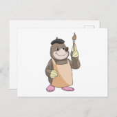 絵筆を持つ画家としてのモグラ ポストカード (正面/裏面)