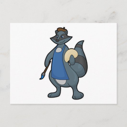 絵筆を持つ画家としてのラクーン ポストカード (正面)