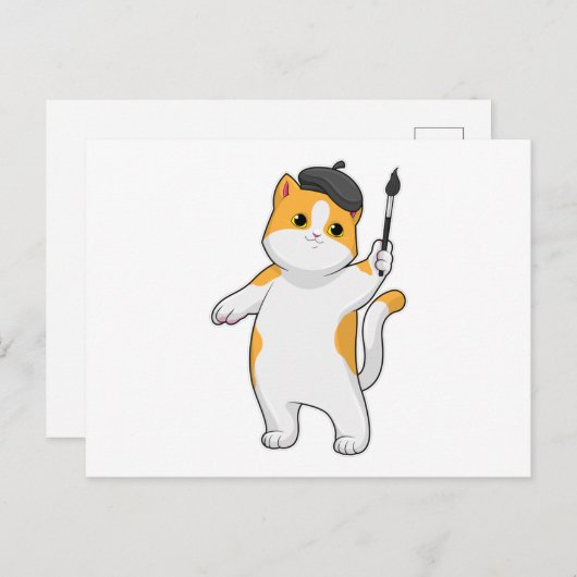 絵筆を持つ画家としての猫 ポストカード (正面/裏面)