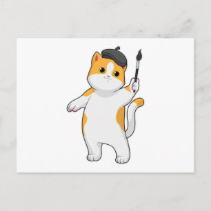絵筆を持つ画家としての猫 ポストカード