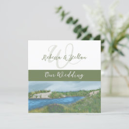 絵絵を描風シーサイド結婚式招待状 招待状