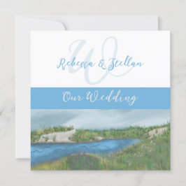 絵絵を描風シーサイド結婚式招待状 招待状