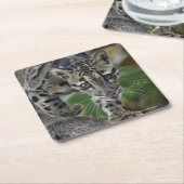 絶えず動いた曇らせていたヒョウ スクエアペーパーコースター (アングル)