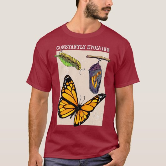 絶えず進化する（昆虫）オオカバマダラ、モナーク蝶の昆虫学 Tシャツ (正面)