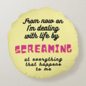 絶叫カートゥーンスタイルコカトゥーと文字 ラウンドクッション (裏面)