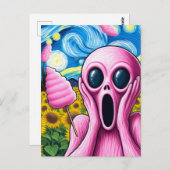 絶叫ピンクエイリアンひまわり畑コットンキャンディ ポストカード (正面/裏面)