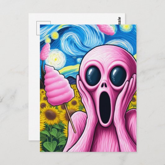絶叫ピンクエイリアンひまわり畑コットンキャンディ ポストカード (正面/裏面)