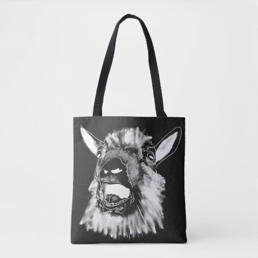 絶叫ヤギおもしろいジャジーモノクロ風変わりアニマル トートバッグ (正面)