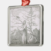 絶壁の端にワタリガラスを持つ女性、 メタルオーナメント (左)