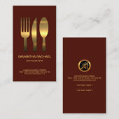 絶妙でシンプルでフェイクな金ゴールドのフォークのスプーンのナイフセット 名刺 (正面/裏面)