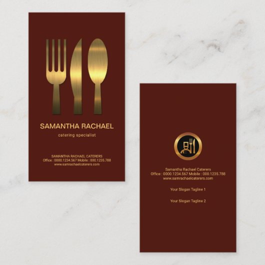 絶妙でシンプルでフェイクな金ゴールドのフォークのスプーンのナイフセット 名刺 (正面/裏面)