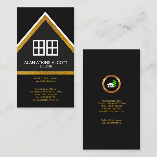 絶妙でフェイクな金ゴールドの屋根の住宅建築業者の建築 名刺 (正面/裏面)