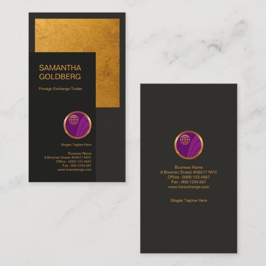 絶妙で創造的でフェイクな金ゴールドホイルの外国為替のディーラー 名刺 (正面/裏面)