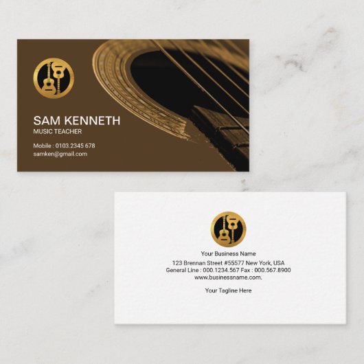 絶妙で芸術的なギターのロゼットの音楽の先生 名刺 (正面/裏面)