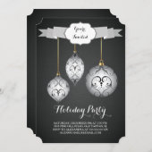 絶妙で黒いクリスマスの球の休日のパーティ 招待状 (正面/裏面)