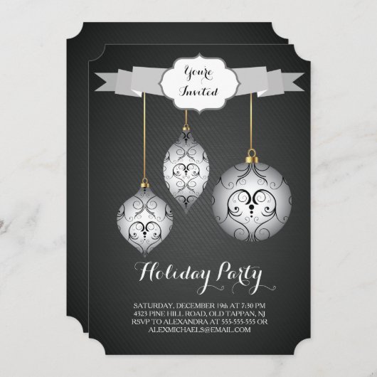 絶妙で黒いクリスマスの球の休日のパーティ 招待状 (正面/裏面)
