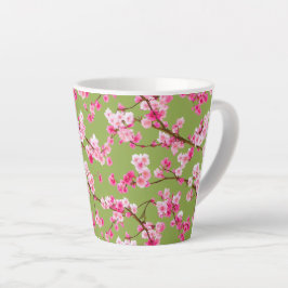 絶妙なさくらんぼの花々花模様オンチャートルーズ カフェラテマグ