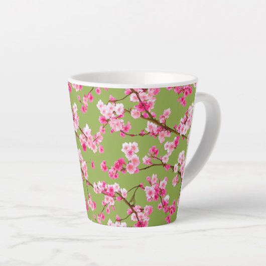 絶妙なさくらんぼの花々花模様オンチャートルーズ カフェラテマグ (右アングル)