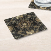 絶妙なアールデコ紙コースター – ブラックと金ゴールド スクエアペーパーコースター (アングル)
