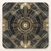 絶妙なアールデコ紙コースター – ブラックと金ゴールド スクエアペーパーコースター (正面)