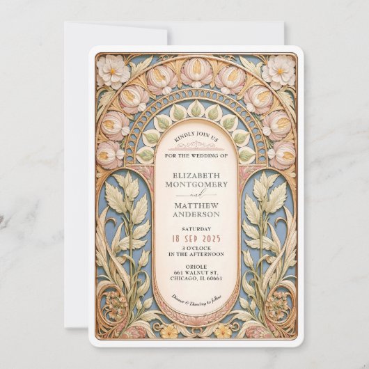 絶妙なアールヌーボー春の結婚式 招待状 (正面)