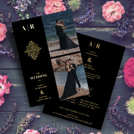 絶妙なエレガンス金ゴールドフィリグリー2枚結婚の写真 箔招待状