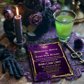 絶妙なゴシックパープル&金ゴールドスカルとボーン 箔招待状