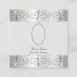 絶妙なシルバーグレイ華美オーナメント写真の追加 スクエア名刺