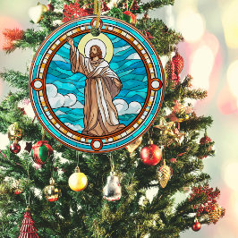 絶妙なステンドグラス・イエス・クリスマス セラミックオーナメント