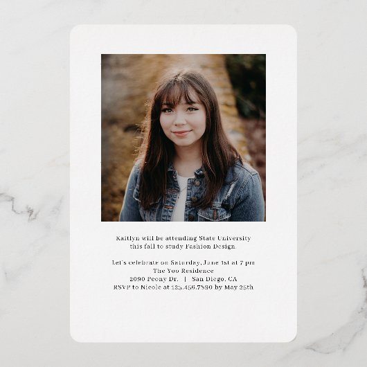 絶妙なテイストフォイル卒業招待状 箔招待状 (裏面)