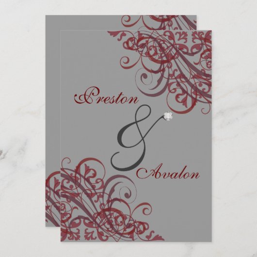 絶妙なバロック式の赤いスクロール5x7招待状 招待状 (正面/裏面)