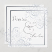 絶妙なバロック式の銀製スクロール白の招待状 招待状 (正面/裏面)