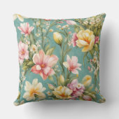 絶妙なピンクと黄色のマグノリアと白い花 アウトドアクッション (裏面)