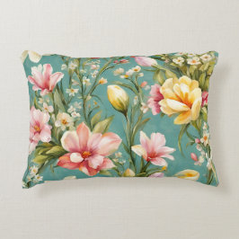 絶妙なピンクと黄色のマグノリアと白い花 アクセントクッション