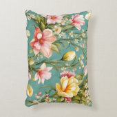 絶妙なピンクと黄色のマグノリアと白い花 アクセントクッション (正面(垂直))