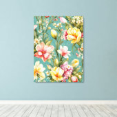 絶妙なピンクと黄色のマグノリアと白い花 キャンバスプリント (インサイチュ (ウッドフロア))