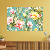 絶妙なピンクと黄色のマグノリアと白い花 キャンバスプリント (インサイチュ (リビング))