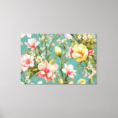 絶妙なピンクと黄色のマグノリアと白い花 キャンバスプリント (正面)