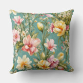 絶妙なピンクと黄色のマグノリアと白い花 クッション (裏面)