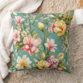 絶妙なピンクと黄色のマグノリアと白い花 クッション (ブランケット)