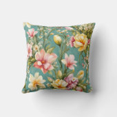 絶妙なピンクと黄色のマグノリアと白い花 クッション (裏面)