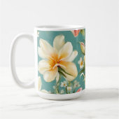 絶妙なピンクと黄色のマグノリアと白い花 コーヒーマグカップ (左)