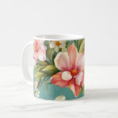 絶妙なピンクと黄色のマグノリアと白い花 コーヒーマグカップ (正面左)