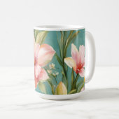 絶妙なピンクと黄色のマグノリアと白い花 コーヒーマグカップ (正面右)
