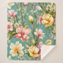 絶妙なピンクと黄色のマグノリアと白い花 シェルパブランケット