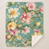 絶妙なピンクと黄色のマグノリアと白い花 シェルパブランケット (正面)