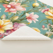 絶妙なピンクと黄色のマグノリアと白い花 シェルパブランケット (3/4)