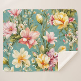 絶妙なピンクと黄色のマグノリアと白い花 シェルパブランケット